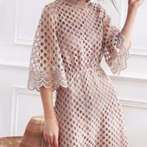 Pink/Mauve Cutwork Lace Midi Dress Brand New